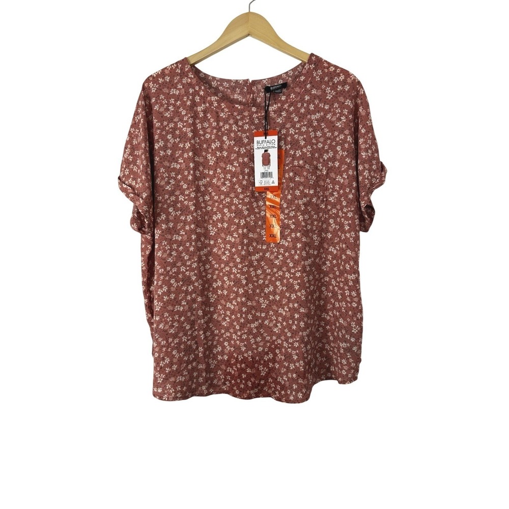 Buffalo David Bitton Top‎ Women's Woven Blouse Ditsy Daisy XXL Back Keyhole